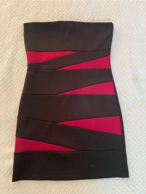 Love Culture Black and Fuchsia Strapless Bandage Mini Dress